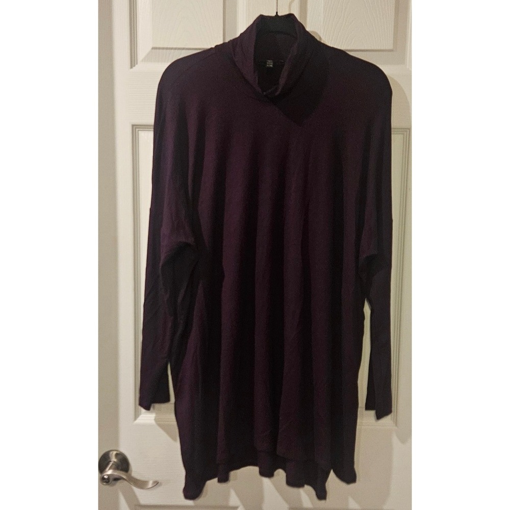 Eileen Fisher XL Eggplant Turtleneck Tunic Top Oversized Stretch Knit Purple - Picture 1 of 5